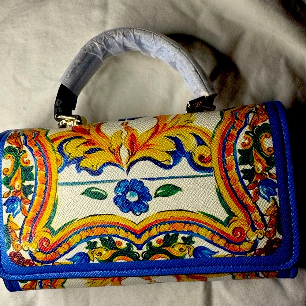 Floral Baroque Print Top-Handle Clutch in Multicolor
